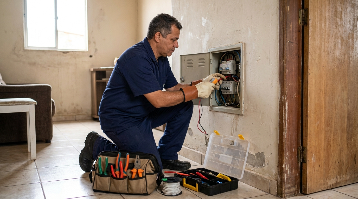 Eletricista com ferramentas em Salvador‑BA