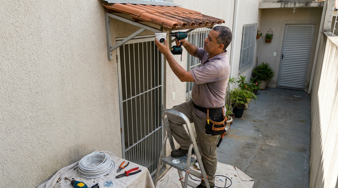 Eletricista instalando cameras de seguranca em Salvador‑BA