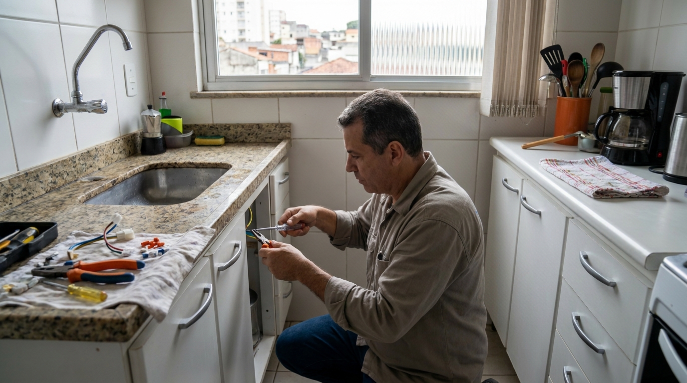 Eletricista instalando torneira eletrica em Salvador‑BA